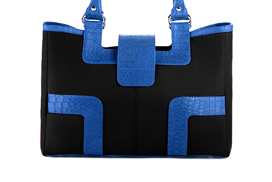 Dress handbag in matt black and electric blue leather - Rear view